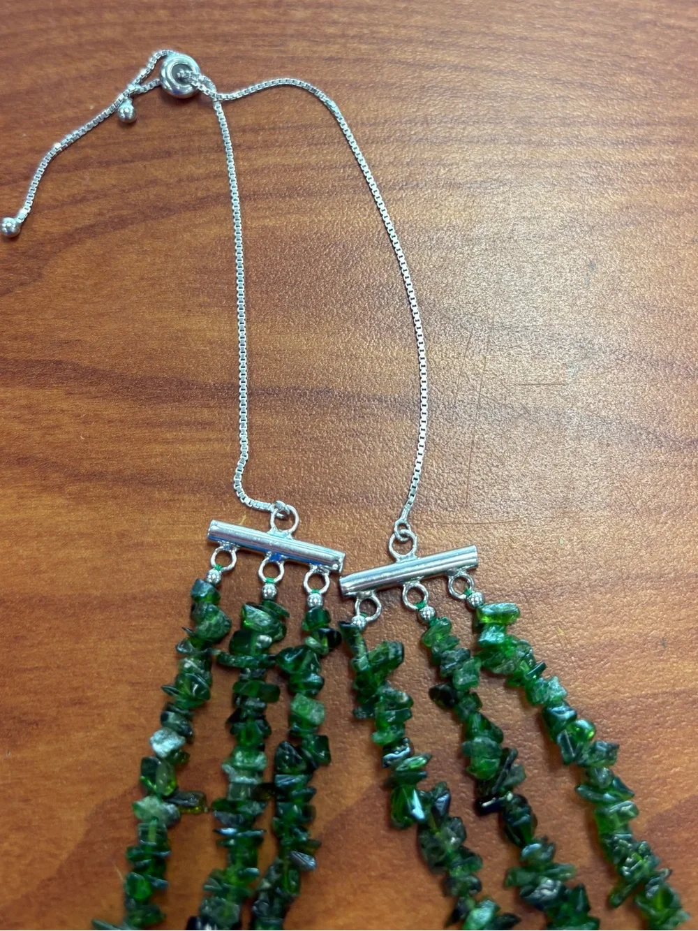 925 PZO Sterling Silver Green Beaded Slide Necklace